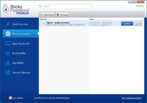 Program UI showing Web Accounts options
