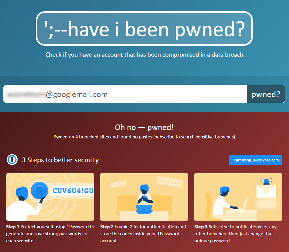 Haveibeenpwned - check if you email was compromised