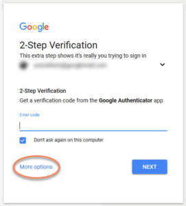 Google 2-Step Verification form