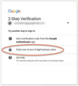 Google 2-Step Verification other options form