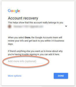Google Account Recovery - add more info