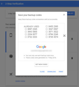 Google Account Recovery - backup codes