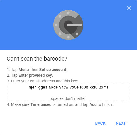 Google Account Recovery - can`t scan the barcode
