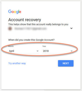 Google Account Recovery - type the date you created your account