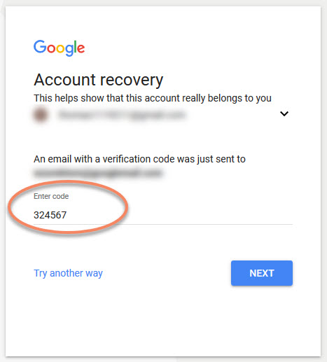 Google Account Recovery - verification code