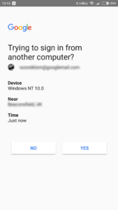 Google prompt on the phone