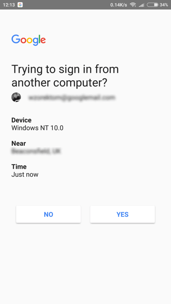 Google prompt on the phone