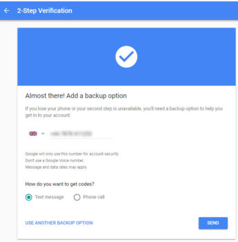 Google two-step verification backup option