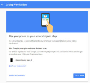 Google two-step verification prompts