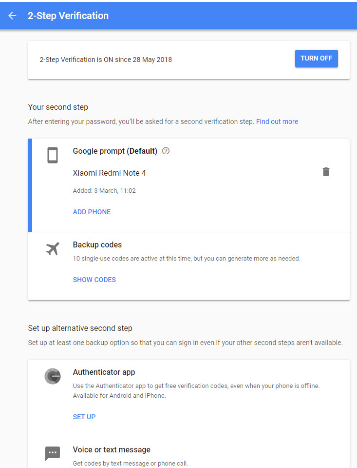Google two-step verification setting Google Authenticator app