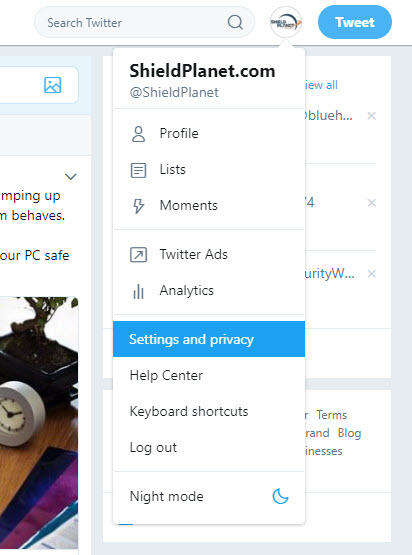 Twitter Settings and privacy