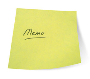 Yellow sticky note with word memo