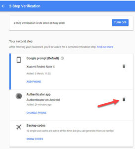 Deleting 2-step verification on Google account