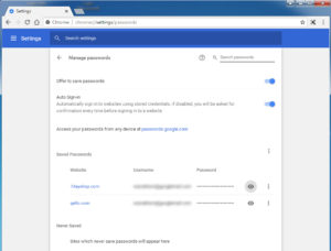 Google Chrome Password Manager dialog
