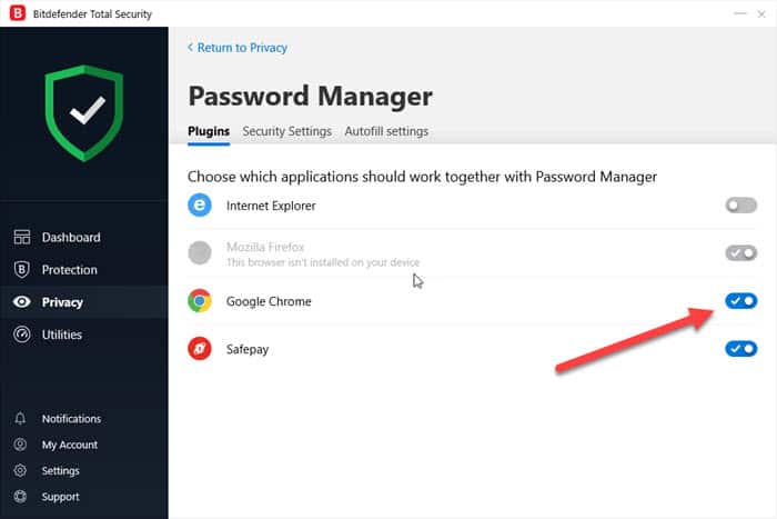 Password Manager Settings - Activating Plugin