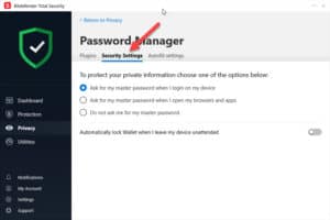 Bitdefender Password Manager Security Settings