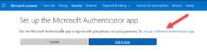Microsoft Account set up a different Authenticator app