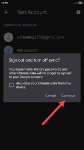 Chrome sign out and turn off sync confirmation dialogue
