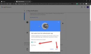 Image showing how to set up Authenticator app in Google account.