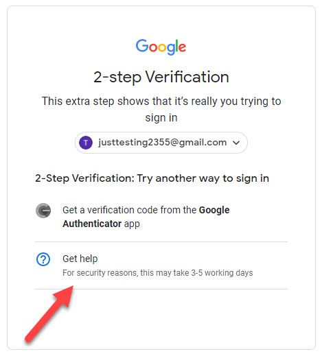 Google account 2-step verification Get help option