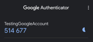 Google Authenticator application with generated TOTP code.