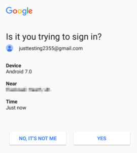 Google On-Device prompt notification to confirm login attempt.