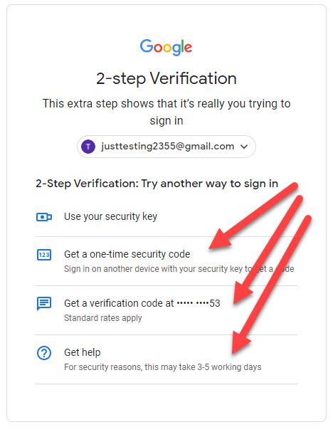 Google 2-Step Verification options window
