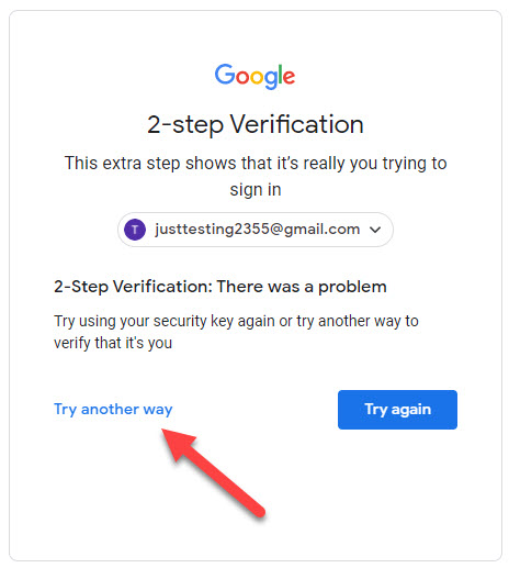Google account 2-step verification try another way option