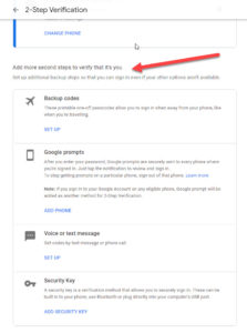 Google account 2-step verification add second step options