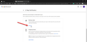 Image showing how to Set Up Google account Backup Codes.