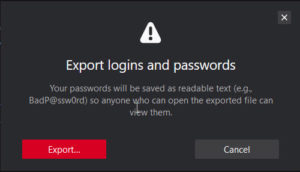 Image showing export logins and passwords windows