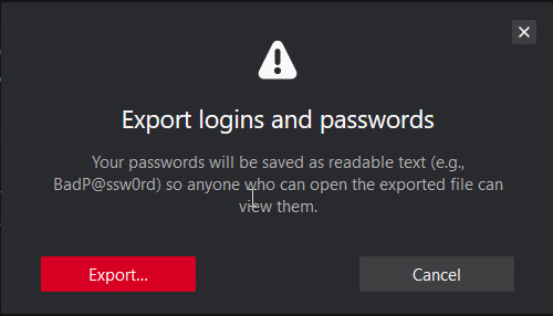 Image showing export logins and passwords windows