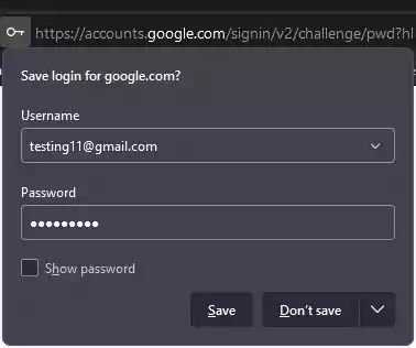 Save logins dialog in the Firefox browser