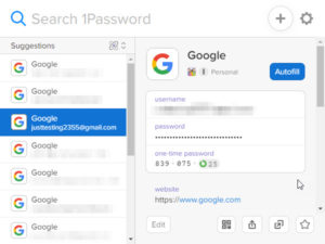 1Password Chrome browser extension with visible built-in 2FA Authenticator app