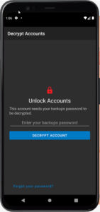 Image showing the request to type Backup Password in the Authy application.