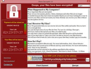 Screenshot of the WanaCry Ransomware notification window.
