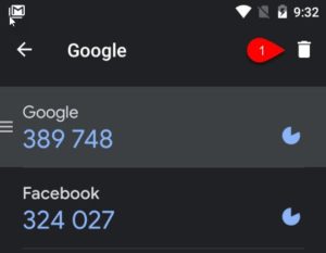 Deleting code from the Google Authenticator app.