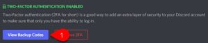 View Discord Backup Codes button.