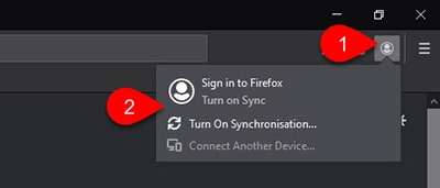 Sign in to Firefox window under profile options