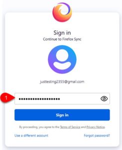 Sign in dialog box for Firefox profile login