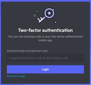 Discord account Two-Factor Authentication confirmation dialog.