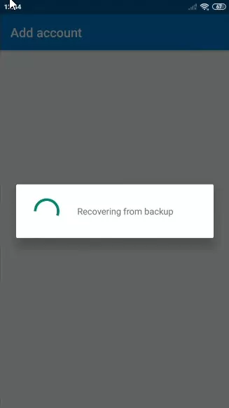 Microsoft Authenticator app recovering from backup progress.