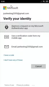 Microsoft identity verification using one of three available options