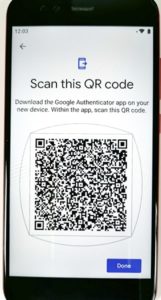 New QR code generated using Google Authenticator Transfer Accounts option.