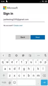 Microsoft account login text box.