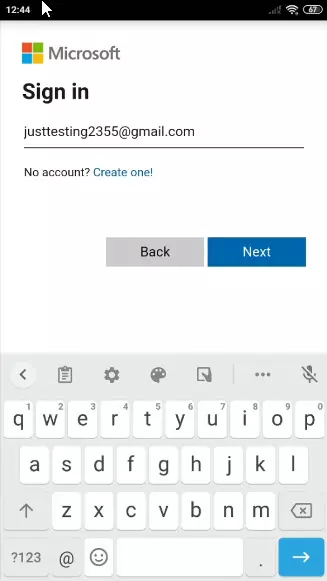 Microsoft account login text box.