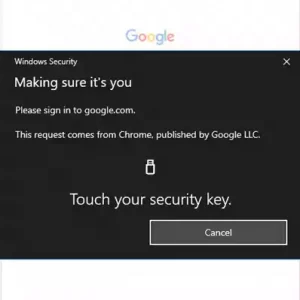 Google Touch your U2F Security Key dialog