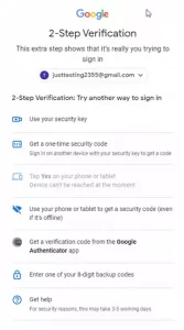 Google account Two Step Verification alternative authentication method.