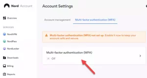 Enabling MFA in the Nord Account settings.