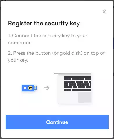 Register the security key dialog in the NordPass account.